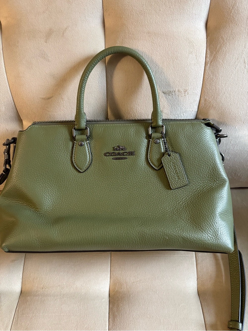 Coach Olive Pebbled Leather Satchel with Top Handles